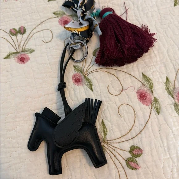 Black Leather Pegasus Charm with Burgundy Tassel - Picture 9 of 13